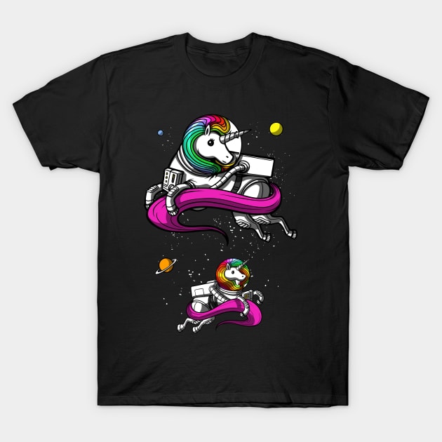 Space Unicorn Astronaut T-Shirt by underheaven